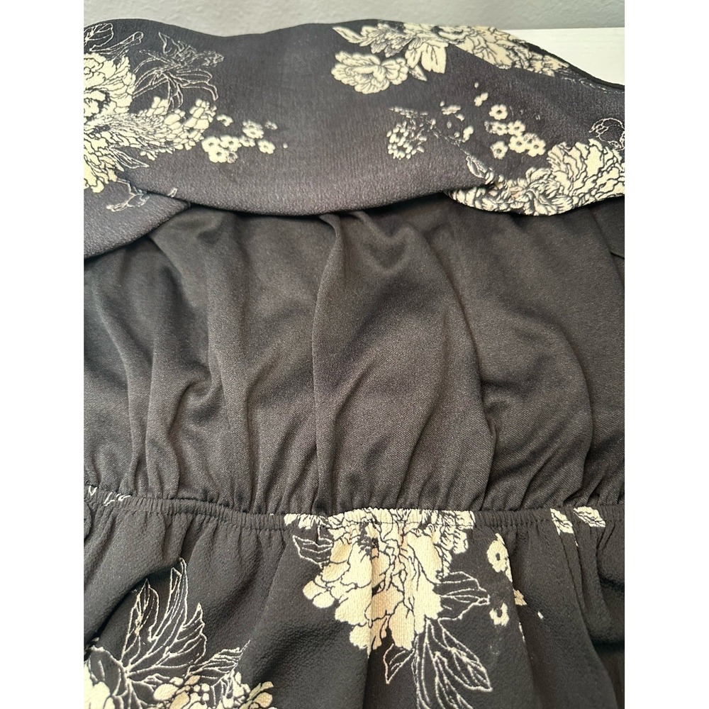 Monteau Maxi Dress Women Small Black Flower Print Side Slit Elastic Waist Straps - Picture 3 of 13